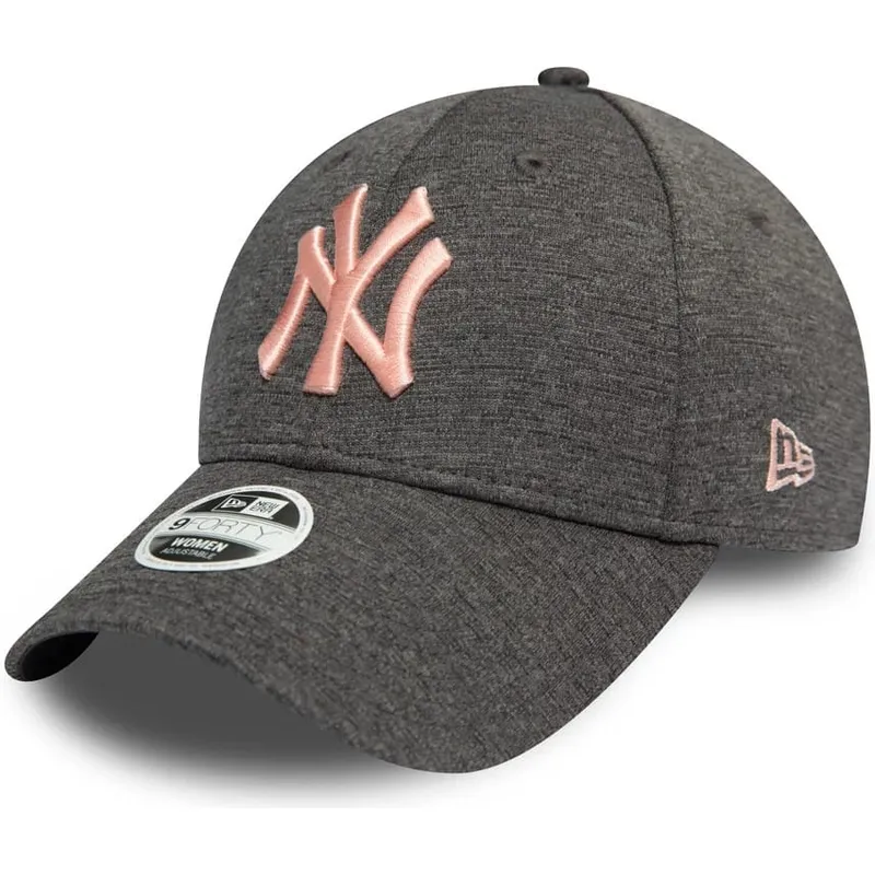 new-era-curved-brim-pink-logo-9forty-tech-jersey-new-york-yankees-mlb-grey-adjustable-cap