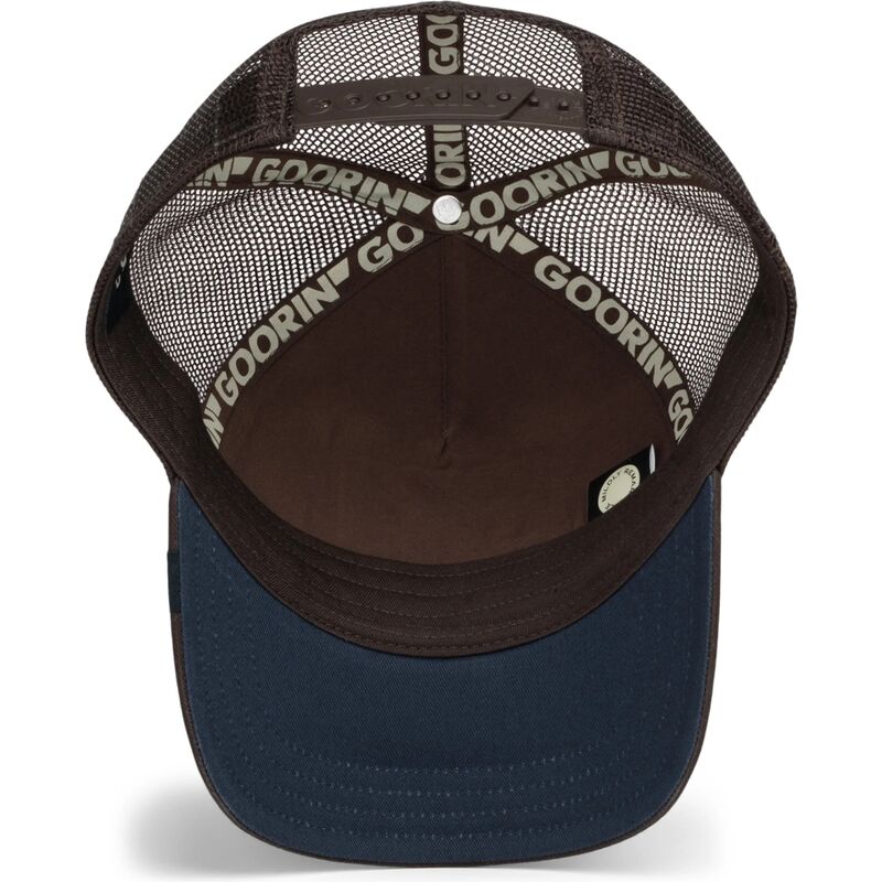 goorin-bros-over-the-line-squirrel-out-of-bounds-nuts-the-farm-brown-and-navy-blue-trucker-hat goorin-bros-over-the-line-squirrel-out-of-bounds-nuts-the-farm-brown-and-navy-blue-trucker-hat