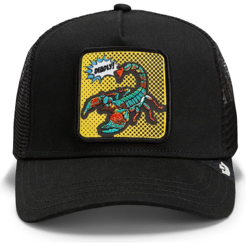 goorin-bros-deadly-scorpion-pop-art-strikes-back-the-farm-black-trucker-hat goorin-bros-deadly-scorpion-pop-art-strikes-back-the-farm-black-trucker-hat