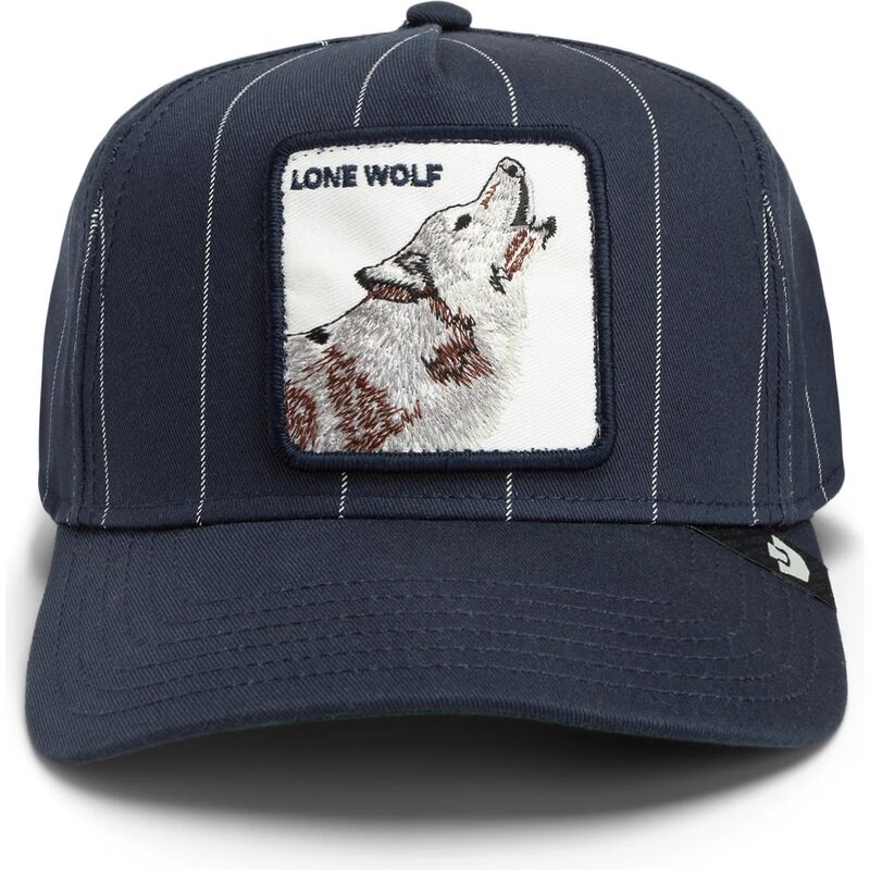 goorin-bros-wolf-pinstripe-lone-wolf-playmakers-the-farm-navy-blue-trucker-hat goorin-bros-wolf-pinstripe-lone-wolf-playmakers-the-farm-navy-blue-trucker-hat