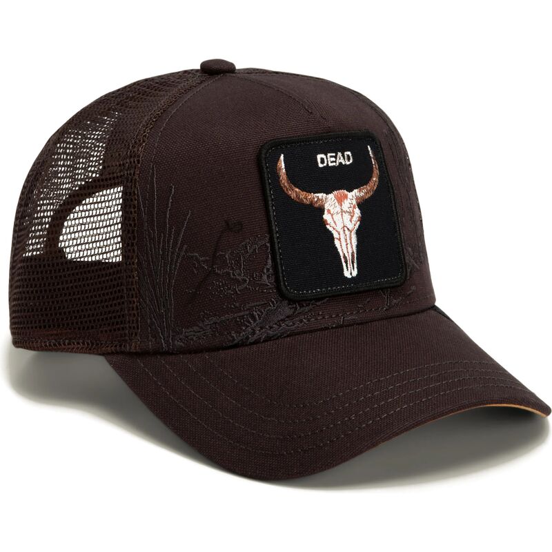 goorin-bros-ox-skull-badlands-dead-the-farm-brown-trucker-hat goorin-bros-ox-skull-badlands-dead-the-farm-brown-trucker-hat