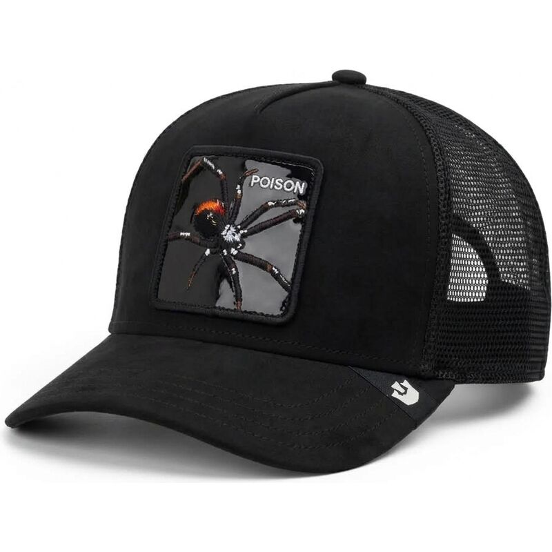 goorin-bros-black-out-spider-blackened-metallic-poison-the-farm-black-trucker-hat goorin-bros-black-out-spider-blackened-metallic-poison-the-farm-black-trucker-hat
