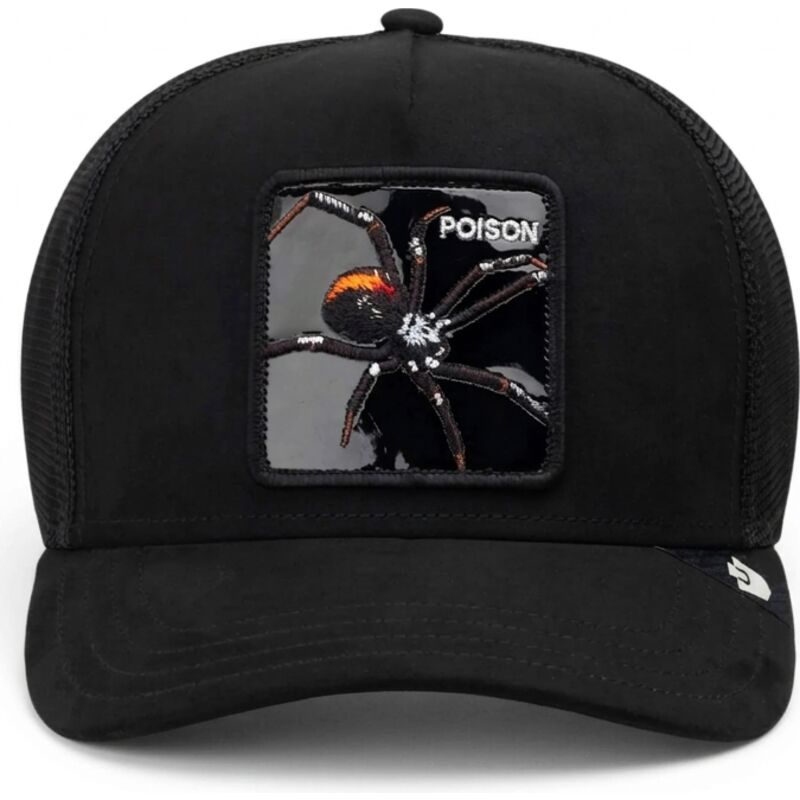 goorin-bros-black-out-spider-blackened-metallic-poison-the-farm-black-trucker-hat goorin-bros-black-out-spider-blackened-metallic-poison-the-farm-black-trucker-hat