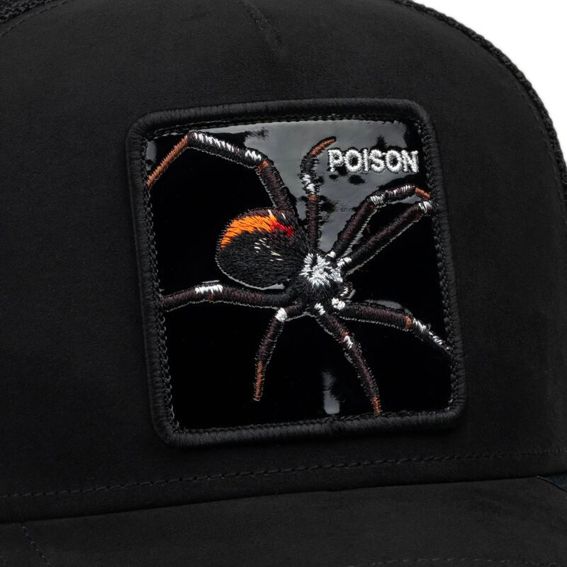 goorin-bros-black-out-spider-blackened-metallic-poison-the-farm-black-trucker-hat goorin-bros-black-out-spider-blackened-metallic-poison-the-farm-black-trucker-hat