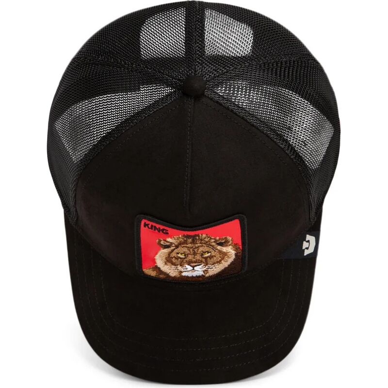 goorin-bros-lion-re-leone-rosso-microsuede-king-the-farm-black-and-red-trucker-hat goorin-bros-lion-re-leone-rosso-microsuede-king-the-farm-black-and-red-trucker-hat