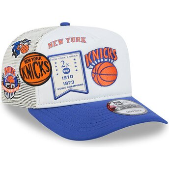 New Era Hardwood Classics 9FIFTY A Frame Precurved New York Knicks NBA White and Blue Trucker Hat