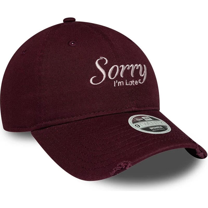 new-era-curved-brim-women-9twenty-slogan-sorry-i-m-late-maroon-adjustable-cap
