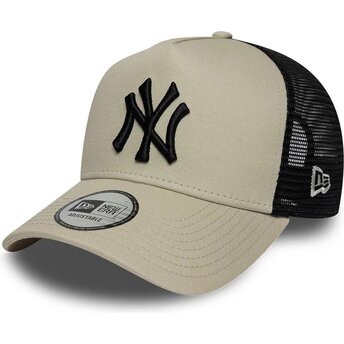 New Era Black Logo A Frame League Essential New York Yankees MLB Beige and Black Trucker Hat