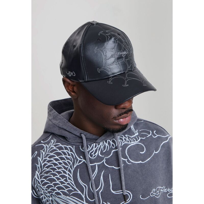 ed-hardy-curved-brim-spiderweb-pu-leather-black-adjustable-cap ed-hardy-curved-brim-spiderweb-pu-leather-black-adjustable-cap