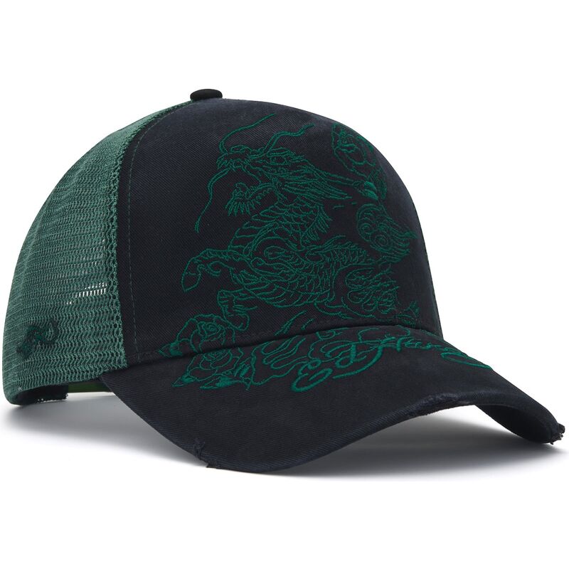 ed-hardy-outline-dragon-distressed-black-and-green-trucker-hat ed-hardy-outline-dragon-distressed-black-and-green-trucker-hat