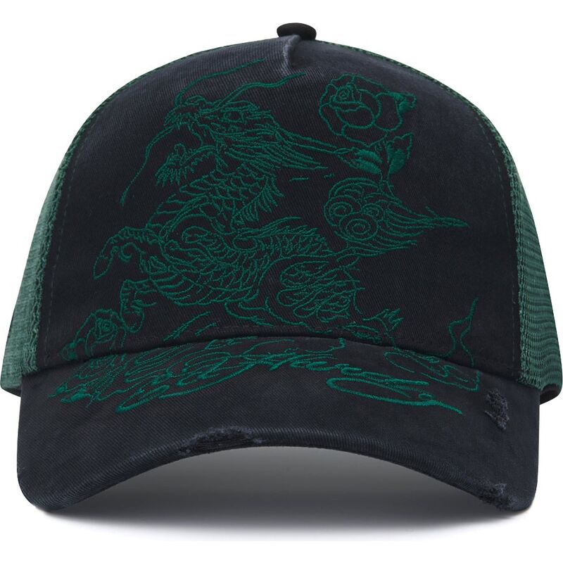 ed-hardy-outline-dragon-distressed-black-and-green-trucker-hat ed-hardy-outline-dragon-distressed-black-and-green-trucker-hat