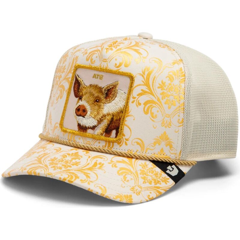 goorin-bros-pig-ate-gilded-beast-the-farm-golden-and-white-trucker-hat goorin-bros-pig-ate-gilded-beast-the-farm-golden-and-white-trucker-hat