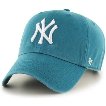 47 Brand Curved Brim Bluish Green New York Yankees MLB Clean Up Green Cap